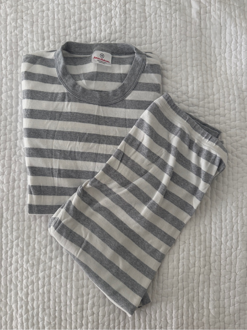 Hanna Andersson Gray & White Striped Long-Sleeve Long John Pajamas